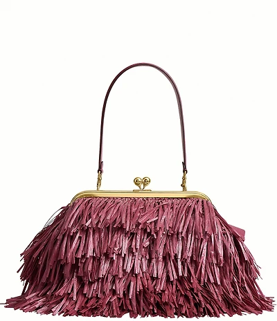 COACH Kisslock Frame Bag 27 Straw Fringe Clutch