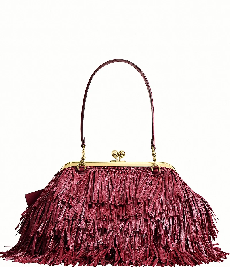 COACH Kisslock Frame Bag 27 Straw Fringe Clutch
