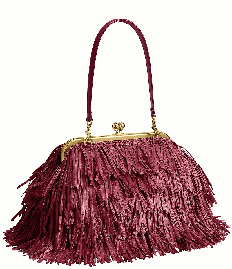 COACH Kisslock Frame Bag 27 Straw Fringe Clutch