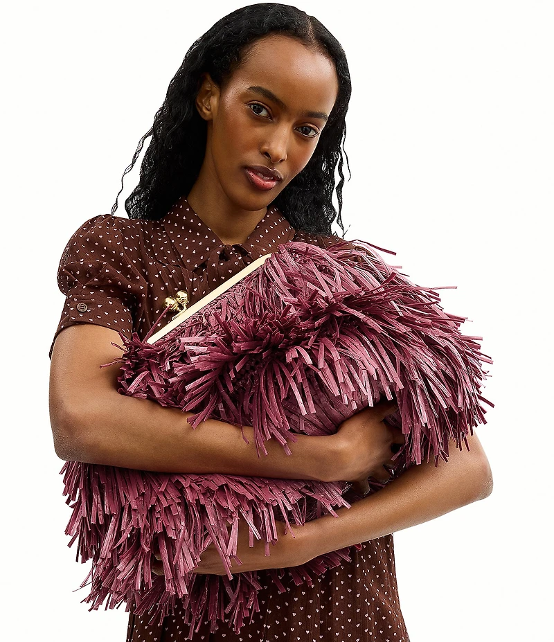 COACH Kisslock Frame Bag 27 Straw Fringe Clutch