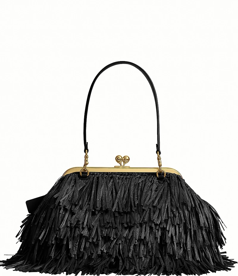 COACH Kisslock Frame Bag 27 Straw Fringe Clutch