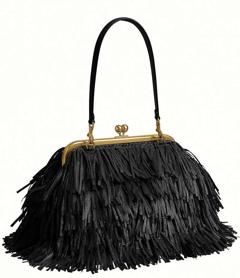 COACH Kisslock Frame Bag 27 Straw Fringe Clutch