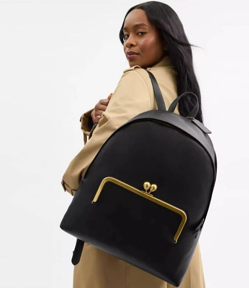COACH Kisslock Frame Leather Backpack