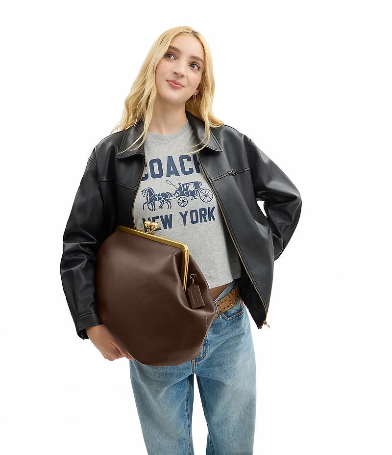 COACH Large Oversized Kisslock Frame Shoulder Clutch Bag