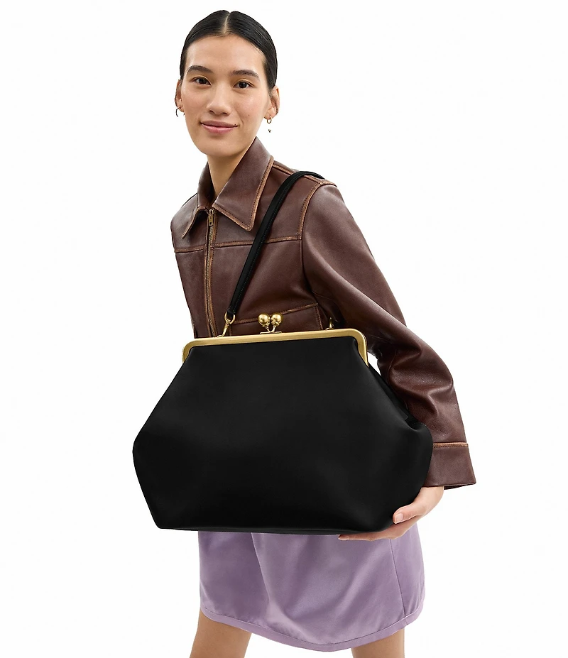 COACH Large Oversized Kisslock Frame Shoulder Clutch Bag