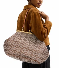 COACH Large Oversized Kisslock Frame Crystal Jacquard Shoulder Clutch Bag