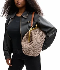 COACH Large Oversized Kisslock Frame Crystal Jacquard Shoulder Clutch Bag