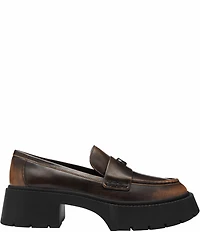 COACH Leah Distressed Leather Block Heel Logo Platform Loafers