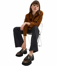 COACH Leah Distressed Leather Block Heel Logo Platform Loafers
