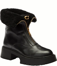 COACH Leah Leather and Shearling Zip Up Platform Booties