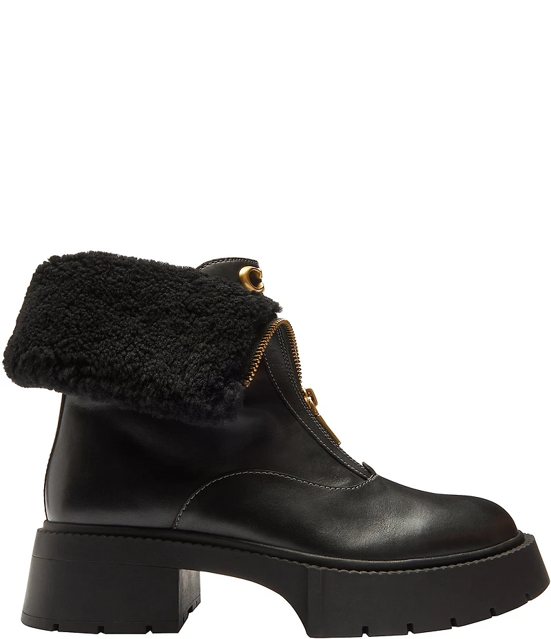 COACH Leah Leather and Shearling Zip Up Platform Booties