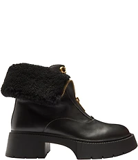 COACH Leah Leather and Shearling Zip Up Platform Booties
