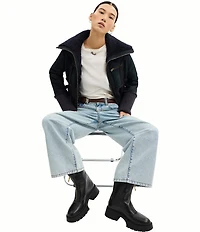 COACH Leah Leather and Shearling Zip Up Platform Booties