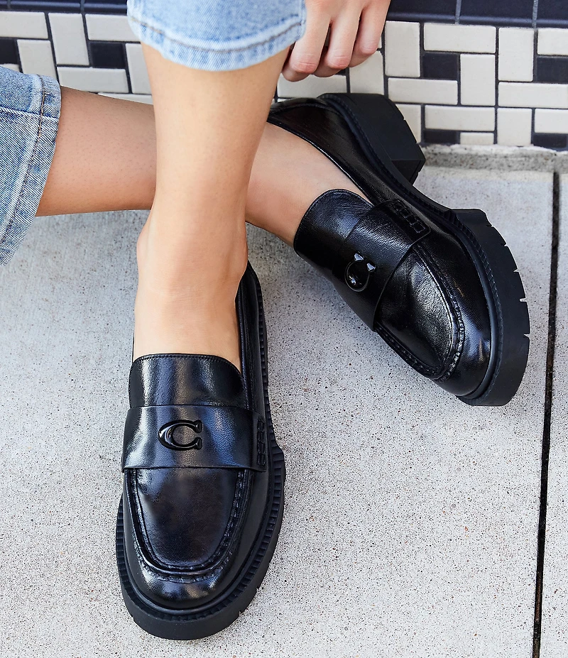 COACH Leah Leather Chunky Logo Platform Loafers