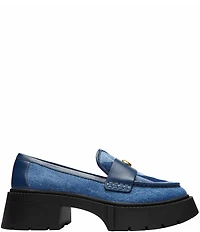 COACH Leah Denim Patchwork Logo Detail Chunk Platform Loafers