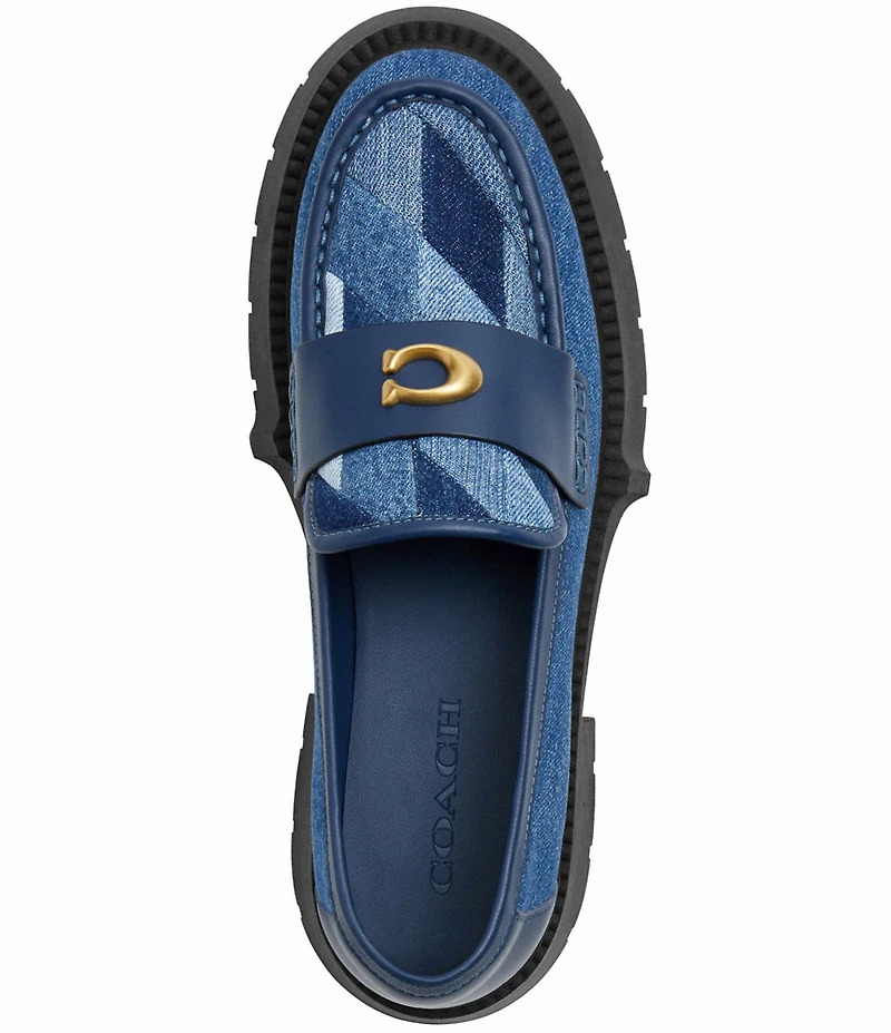 COACH Leah Denim Patchwork Logo Detail Chunk Platform Loafers