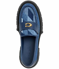 COACH Leah Denim Patchwork Logo Detail Chunk Platform Loafers