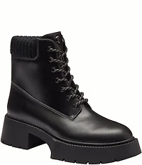 COACH Leah Leather Platform Lace Up Block Heel Booties
