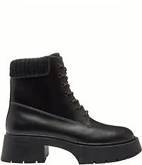 COACH Leah Leather Platform Lace Up Block Heel Booties