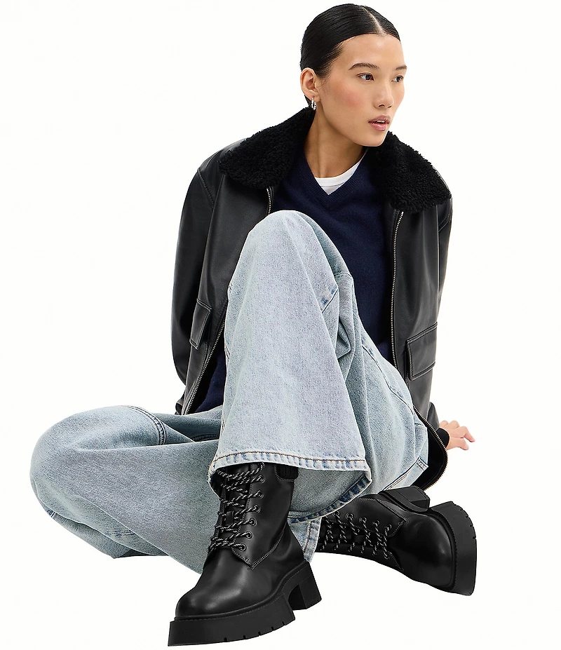 COACH Leah Leather Platform Lace Up Block Heel Booties