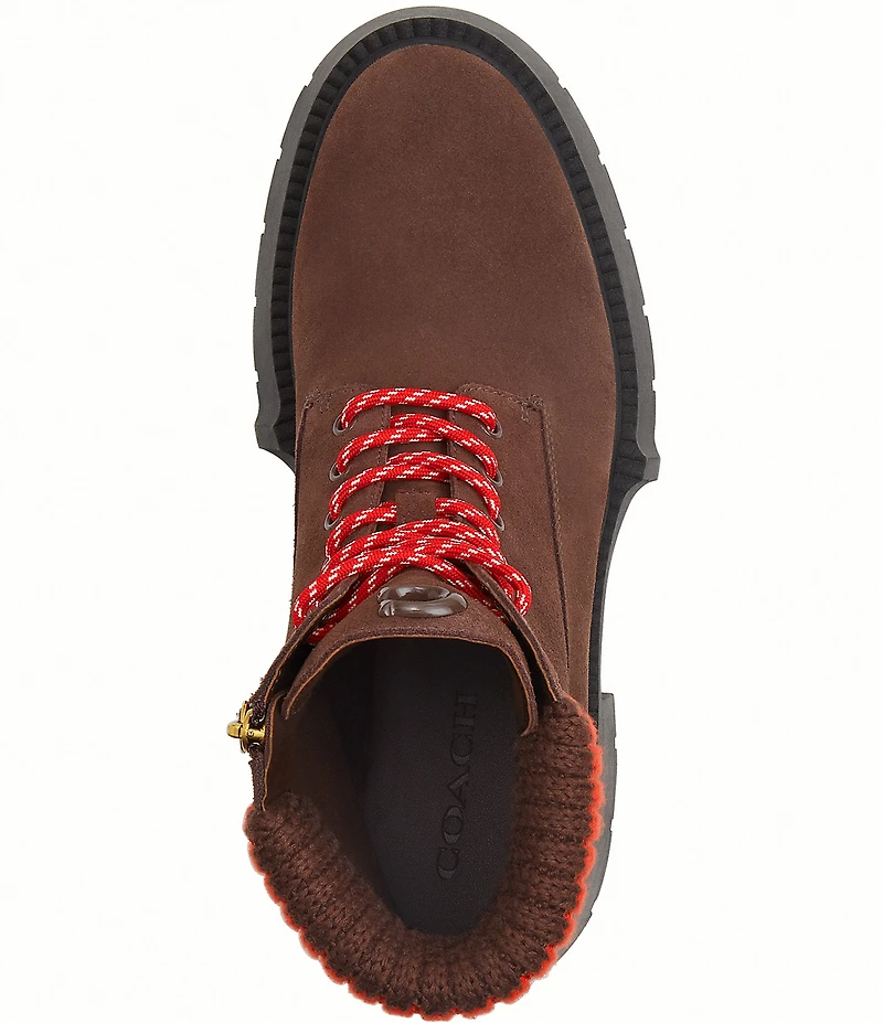 COACH Leah Suede Lace Up Platform Booties