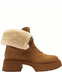 COACH Leah Suede and Shearling Zip Up Platform Booties