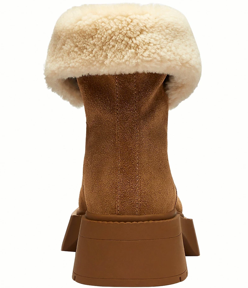 COACH Leah Suede and Shearling Zip Up Platform Booties