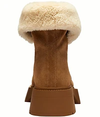 COACH Leah Suede and Shearling Zip Up Platform Booties
