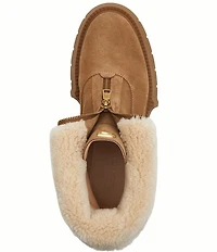 COACH Leah Suede and Shearling Zip Up Platform Booties