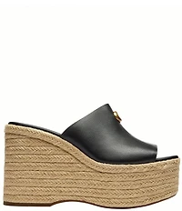 COACH Leather Espadrille Platform Wedge Slide Sandals