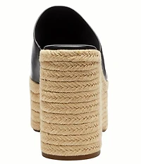 COACH Leather Espadrille Platform Wedge Slide Sandals