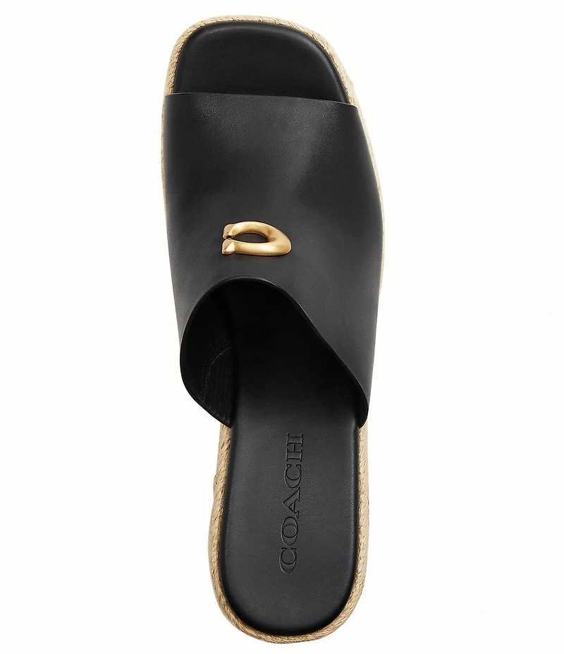 COACH Leather Espadrille Platform Wedge Slide Sandals