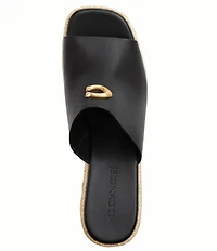 COACH Leather Espadrille Platform Wedge Slide Sandals