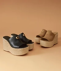COACH Leather Espadrille Platform Wedge Slide Sandals