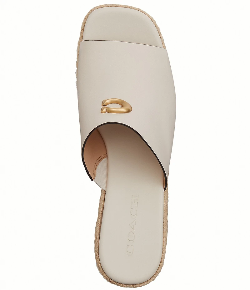 COACH Leather Espadrille Platform Wedge Slide Sandals