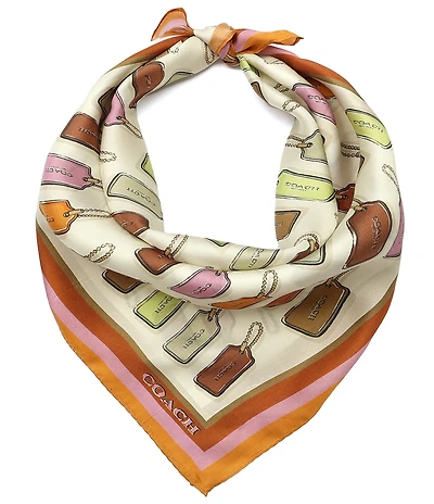 COACH Leather Hang Tag Printed Silk Bandana Scarf