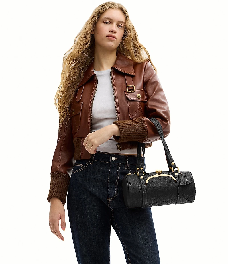 COACH Leather Kisslock Barrel Shoulder Bag 28