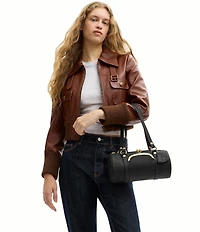 COACH Leather Kisslock Barrel Shoulder Bag 28