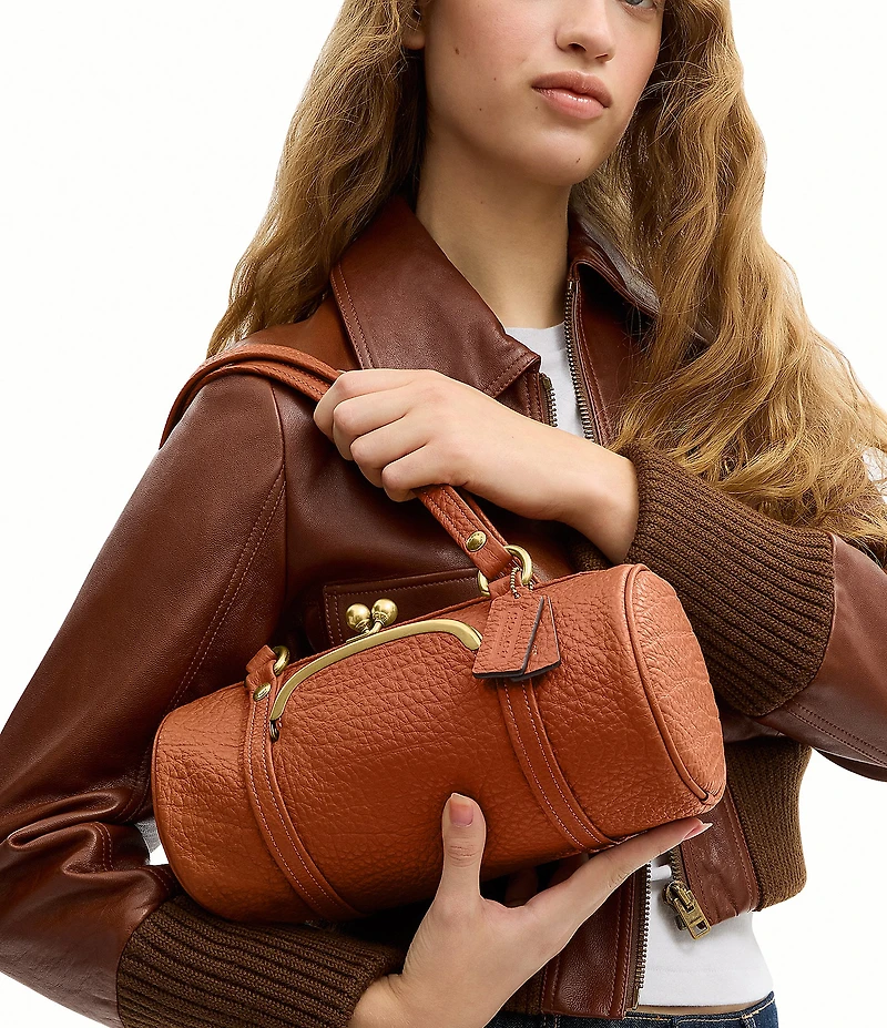 COACH Leather Kisslock 28 Small Barrel Shoulder Bag