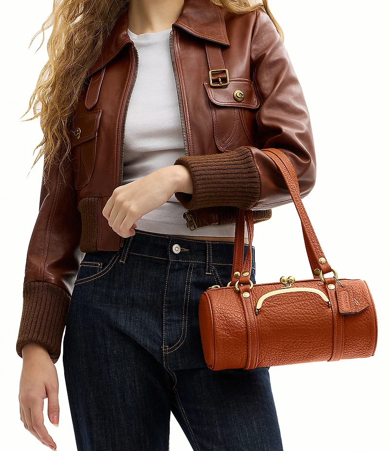 COACH Leather Kisslock 28 Small Barrel Shoulder Bag