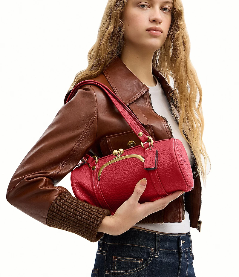 COACH Leather Kisslock 28 Small Barrel Shoulder Bag