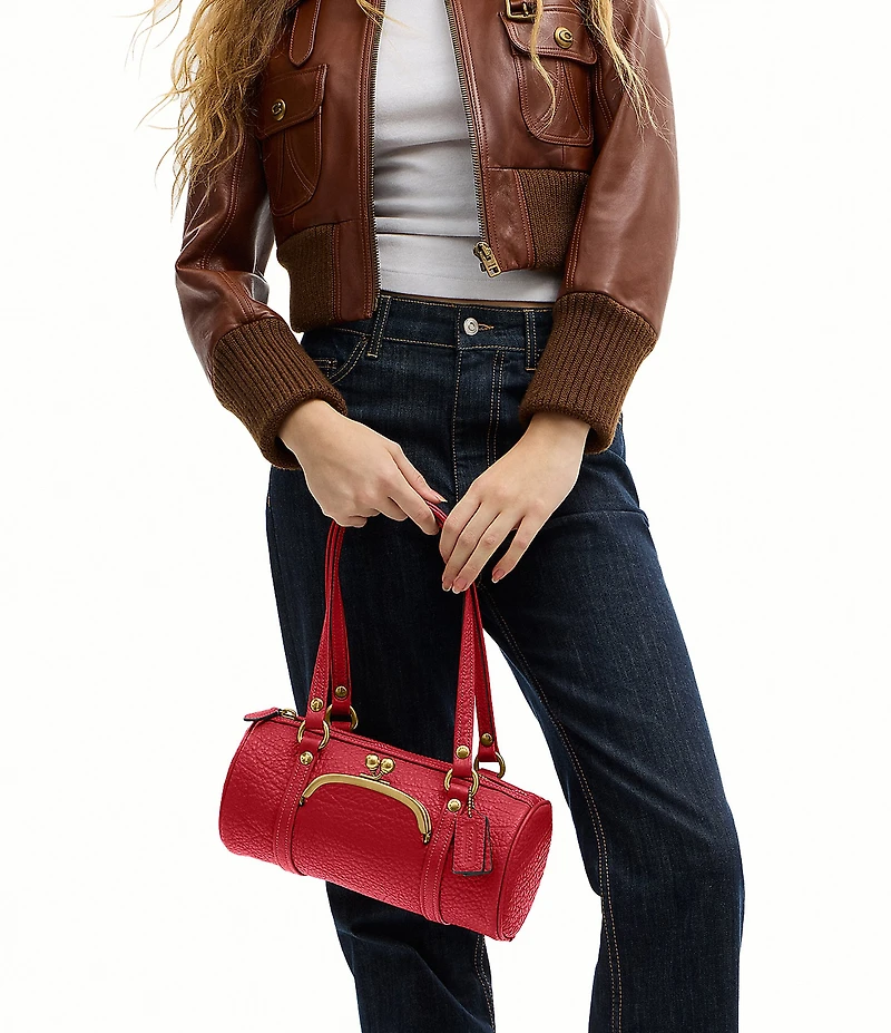 COACH Leather Kisslock 28 Small Barrel Shoulder Bag