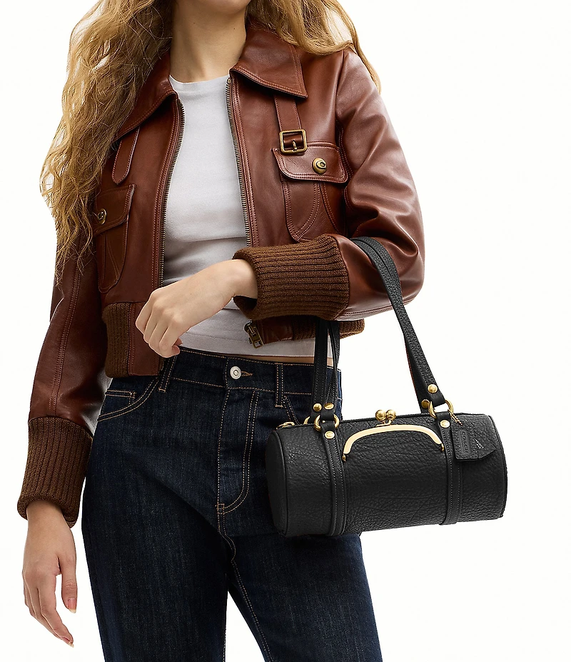 COACH Leather Kisslock 28 Small Barrel Shoulder Bag