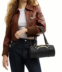 COACH Leather Kisslock 28 Small Barrel Shoulder Bag