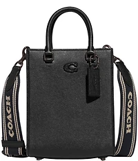 COACH Logo Web Strap Leather Black Crossbody Satchel Bag