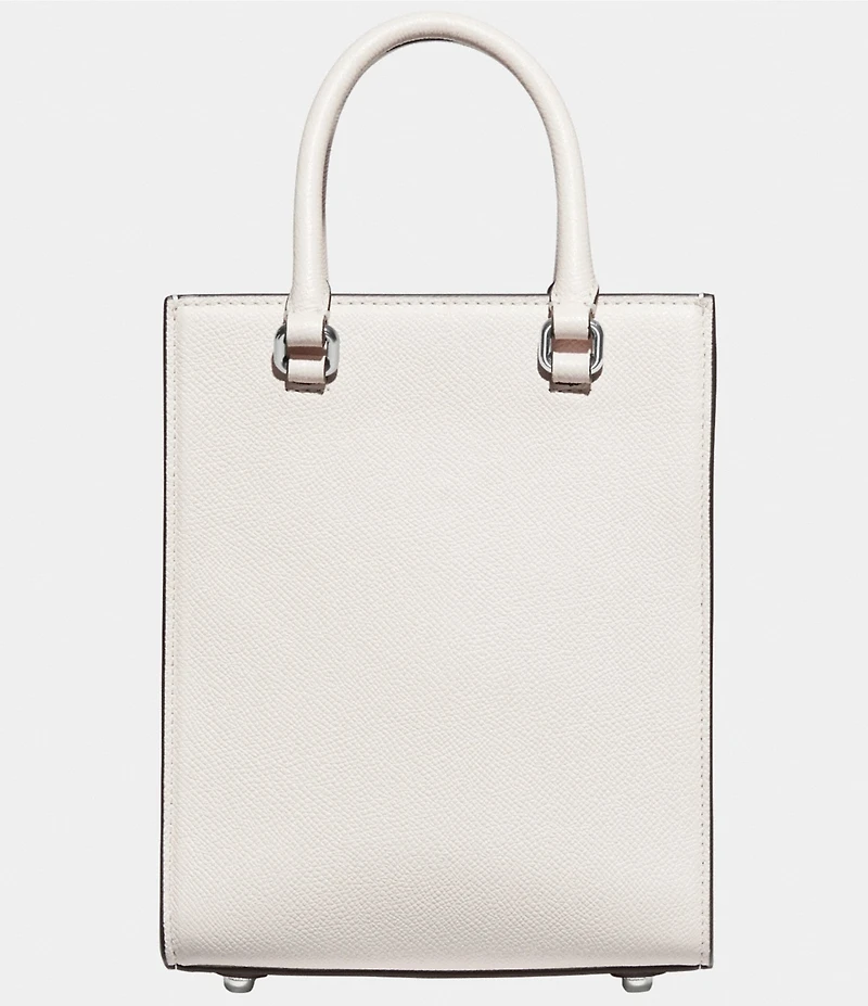 COACH Logo Web Strap Leather Chalk White Silver Tone Crossbody Satchel Bag