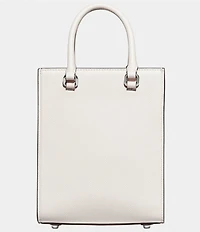 COACH Logo Web Strap Leather Chalk White Silver Tone Crossbody Satchel Bag