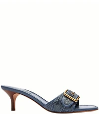 COACH Limited Edition Margot Crystal Signature Denim Kitten Heel Slide Sandals
