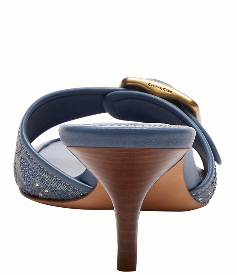 COACH Limited Edition Margot Crystal Signature Denim Kitten Heel Slide Sandals