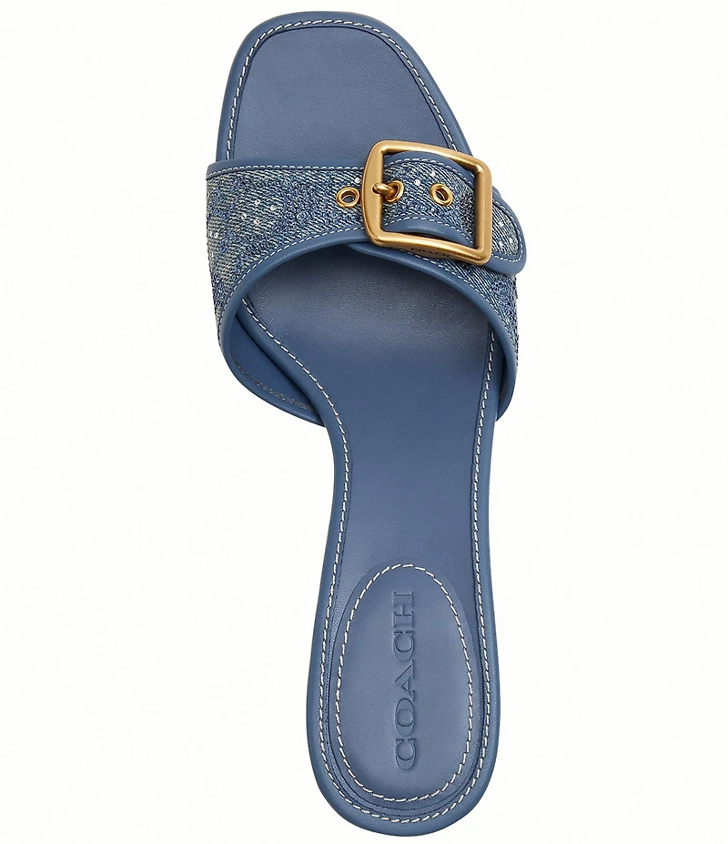 COACH Limited Edition Margot Crystal Signature Denim Kitten Heel Slide Sandals